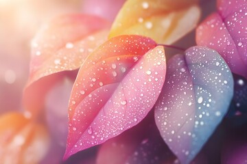 Fototapeta premium Colorful leaves adorned with delicate water droplets