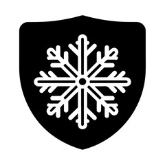 Black silhouette snowflake in a shield vector icon design isolated on white