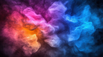 Fototapeta premium Vibrant smoke clouds in shades of pink, orange, and blue create elegant, soft color background. This abstract image evokes sense of calm and creativity