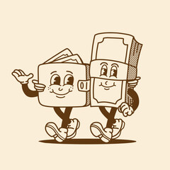 mascot character money and wallet good for brand mascot, business mascot, element design, etc