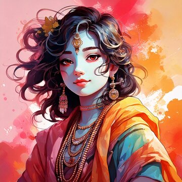 Watercolor artwork of a beautiful girl 