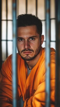 Reflective portrait of a prisoner in orange
