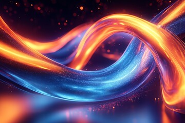 Obraz premium Abstract swirling lines of blue and orange light create a dynamic visual effect.