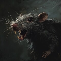 Close-up portrait of an aggressive rat with bared teeth.