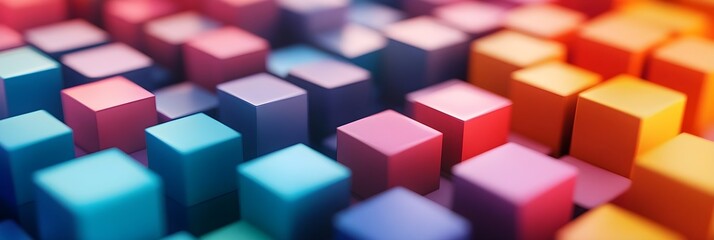 Obraz premium Abstract 3D rendering artwork of vibrant color geometric cubes on a grid