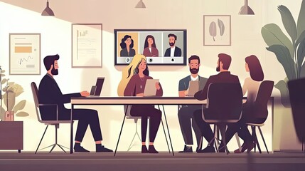 A Business Meeting With Video Conferencing Participants