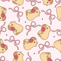 Valentine's Day Capybara Seamless Pattern