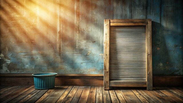 Sunlit Rustic Interior with Vintage Washboard and Container