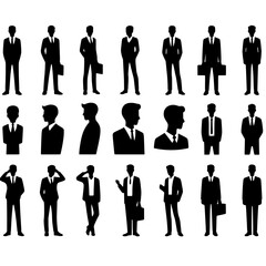 Businesspeople silhouettes set vector illustration isolated in various poses, perfect for corporate, teamwork, and presentation themes
