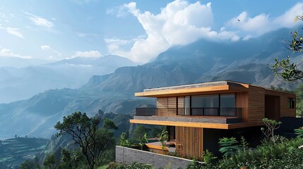 Robust completed projects timber in mountainous terrains emphasizing sustainable materials and sturdy construction