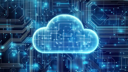 Fototapeta premium Digital cloud symbol on a circuit board background.