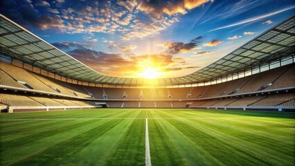 Empty Stadium at Sunset A Vast Field of Green Awaits the Roar of the Crowd