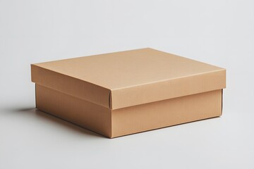 Plain kraft cardboard box on white background, minimalist packaging concept