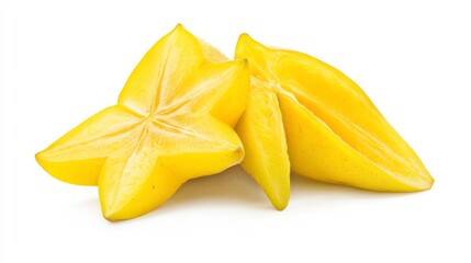 A juicy slice of star fruit with its bright yellow flesh and unique star shape, Each slice&rsquo;s rich yellow color and subtle imperfections captured with precision