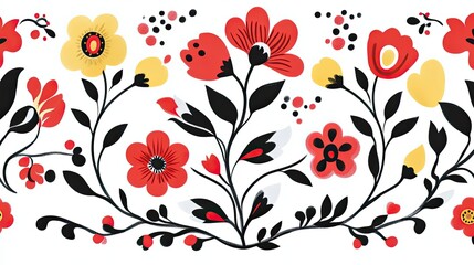 Red and Yellow Floral Pattern on White Background