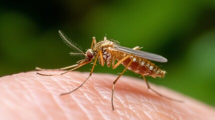 Fototapeta premium Close-up of a mosquito on human skin.