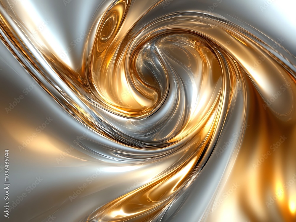 Poster Abstract swirl of silver and gold colors, creating a dynamic, fluid motion effect.