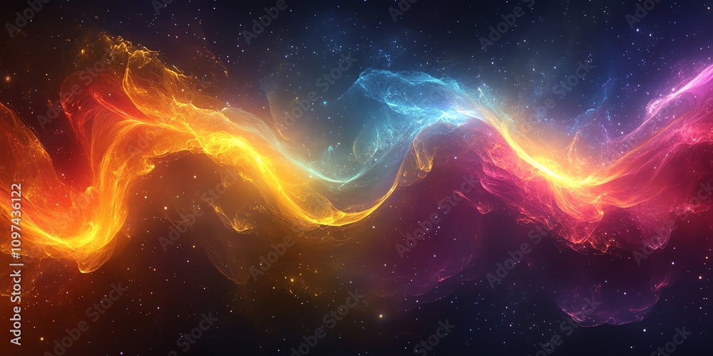 Poster a vibrant cosmic swirl of colors depicting a nebula in space.