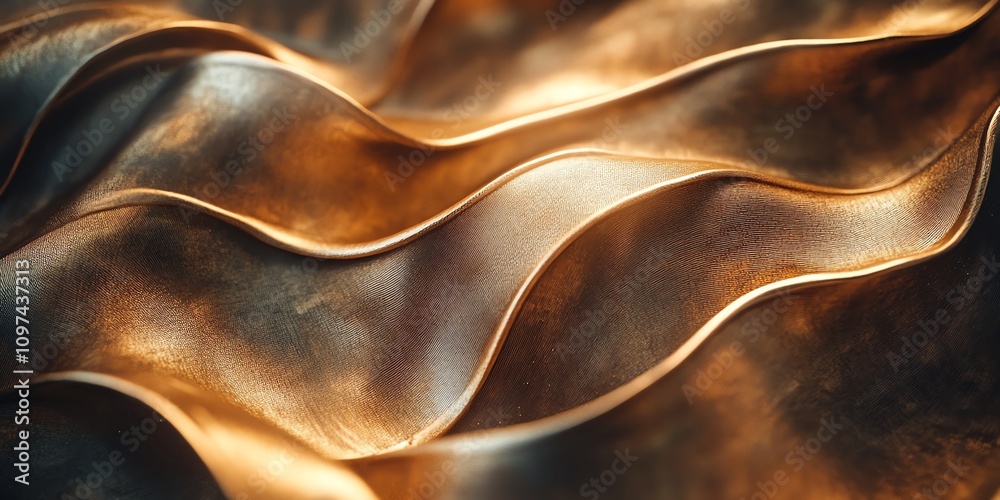 Aufkleber abstract metallic waves with warm tones, showcasing texture and fluidity.