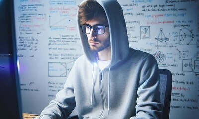 Focused Programmer at Night - Powered by Adobe