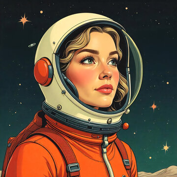Retro comic art of a female astronaut