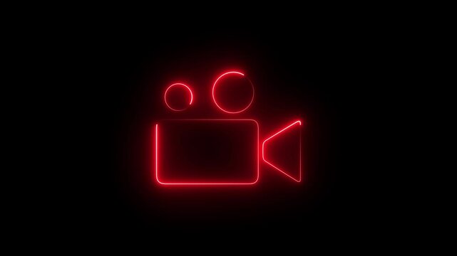 Neon, Glowing, Colorful video icon animation. camera frame ,photograph motion graphics. video camera ico 4k video footage.