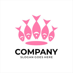 The logo combines fish into a cool crown, the logo is pink.