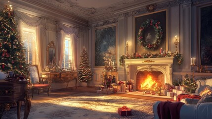 Elegant Christmas Room Festive Holiday Decorated Interior