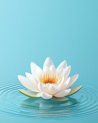 Delicate white lotus flower on calm water.