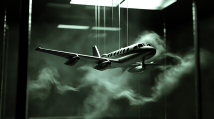 Wind tunnel testing model in action, showcasing aerodynamic principles and engineering innovation.