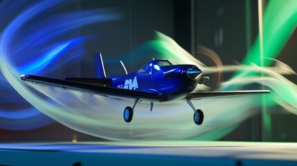 Wind tunnel testing model in action, showcasing aerodynamic principles and engineering innovation.