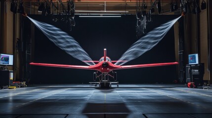 Wind tunnel testing model in action, showcasing aerodynamic principles and engineering innovation.