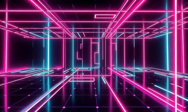 Neon Glow: Futuristic Pink and Teal Digital Corridor