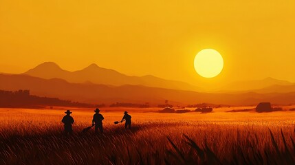 Fototapeta premium Farmers Harvesting Crops