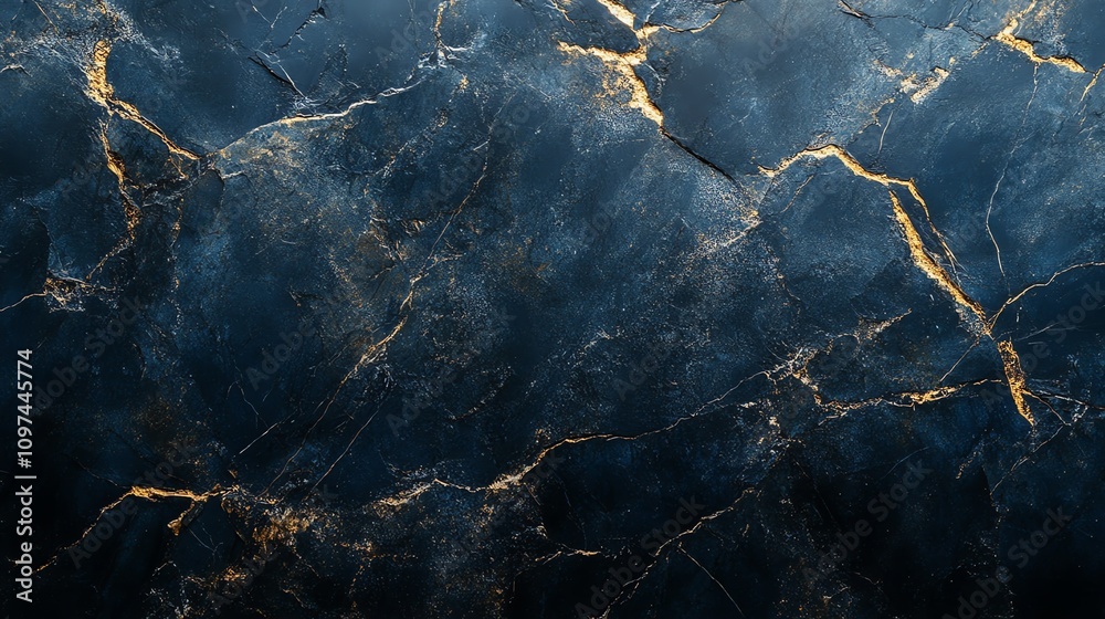 Poster a textured dark marble surface with gold veining, ideal for backgrounds or design elements.