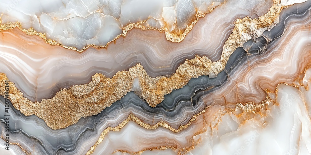 Poster Abstract agate stone texture with gold accents and flowing patterns.