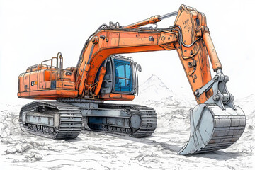 excavator, thin line, coloring book.