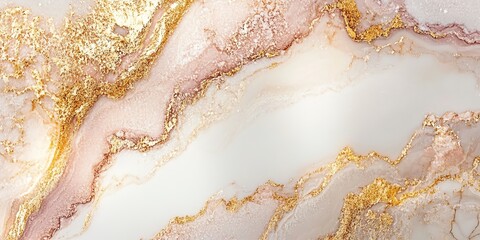Obraz premium Abstract design featuring pink and gold marbling on a light background.