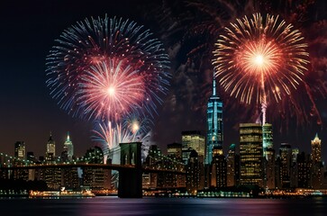 Naklejka premium fireworks over the river