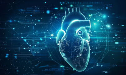 futuristic medical research or heart cardiology health care with diagnosis vitals infographic biometrics for clinical and hospital stethoscope and catheter services as wide banner with copy space area