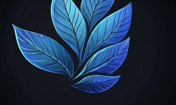 Glowing blue leaves on dark background.