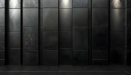 Dark, modern, elegant, black marble wall and floor interior design.