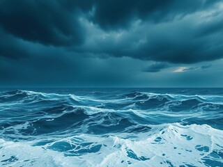 Ocean views with rough seas and stormy sky, ocean waves, beach erosion, rocky shores