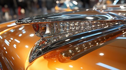 Close-up of a chrome hood ornament on a classic car.