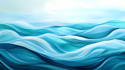 A fluid abstract representation of oceanic waves with hues of blue and teal, conveying tranquility and movement. Abstract Fluid Dreams. Illustration