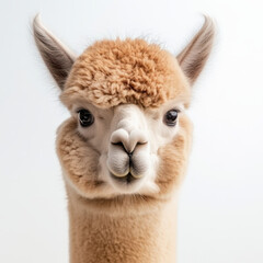 Obraz premium friendly alpaca with soft, fluffy coat and curious expression, looking directly at camera. Its gentle demeanor and unique features make it adorable subject