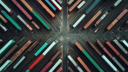 Obraz premium Aerial view of a freight yard with colorful containers