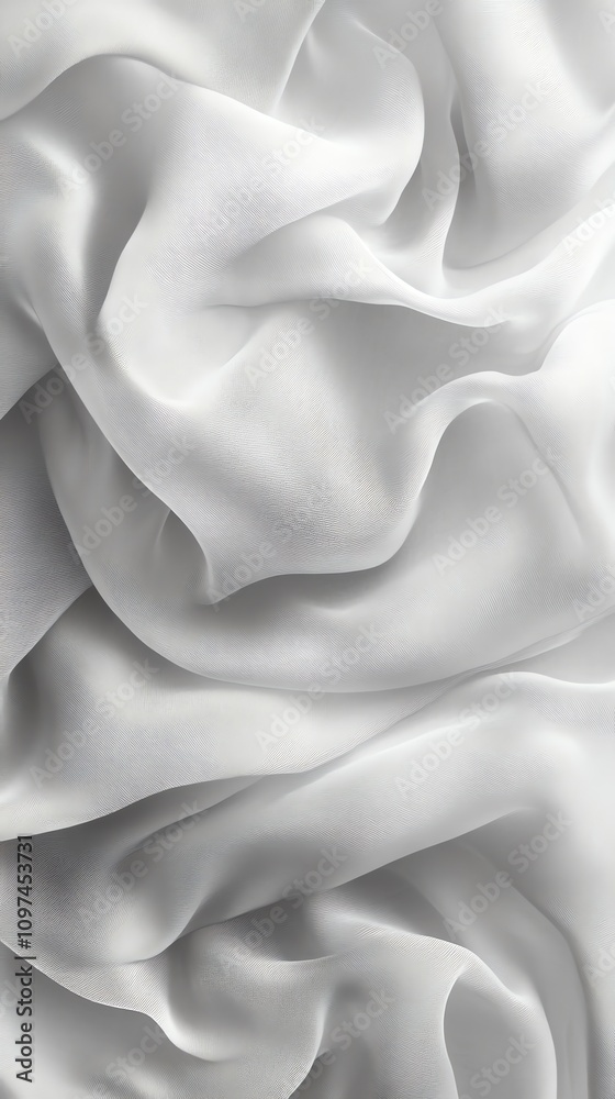Poster a close-up of elegantly draped white fabric, showcasing soft textures and flowing lines.