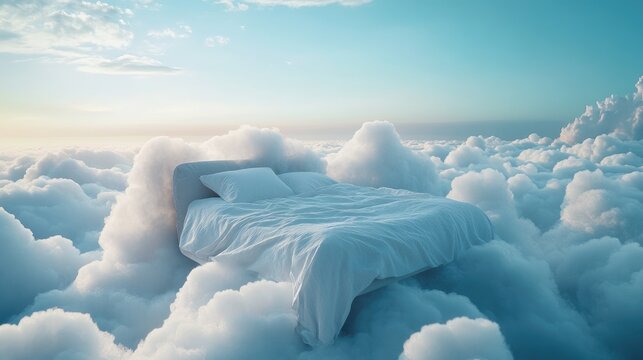 A Serene Bed Floating Amongst Soft Clouds