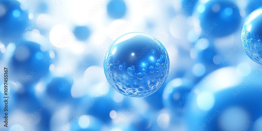 Poster abstract representation of blue spheres, suggesting molecular or cellular structures.
